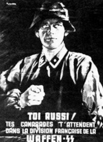 Nazi-propagandaposter tegen het goddeloze bolsjevisme